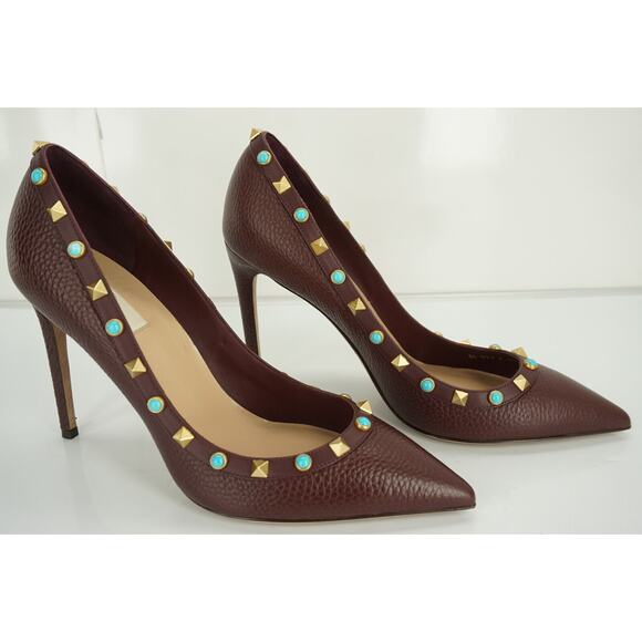 Valentino Brown Leather Rockstud Rolling Pointy Pumps - Picture 5 of 12
